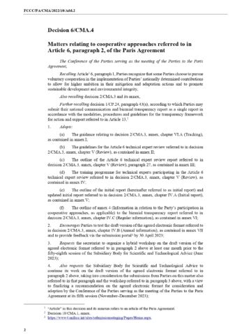 Decision 6 CMA 4 Matters relating to cooperative approaches referred to in Article 6 paragraph 2 of the Paris Agreemen